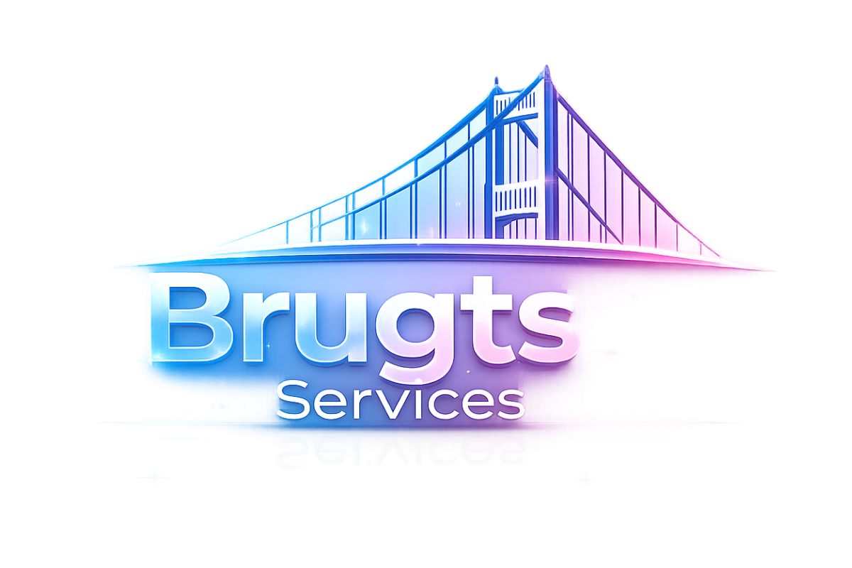 Blue and Pink neon logo of Brugts Services with transparent background