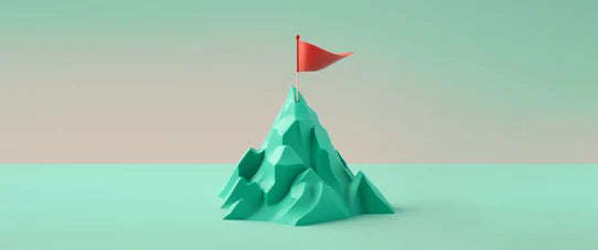Geometric mountain with a red flag on a gradient background